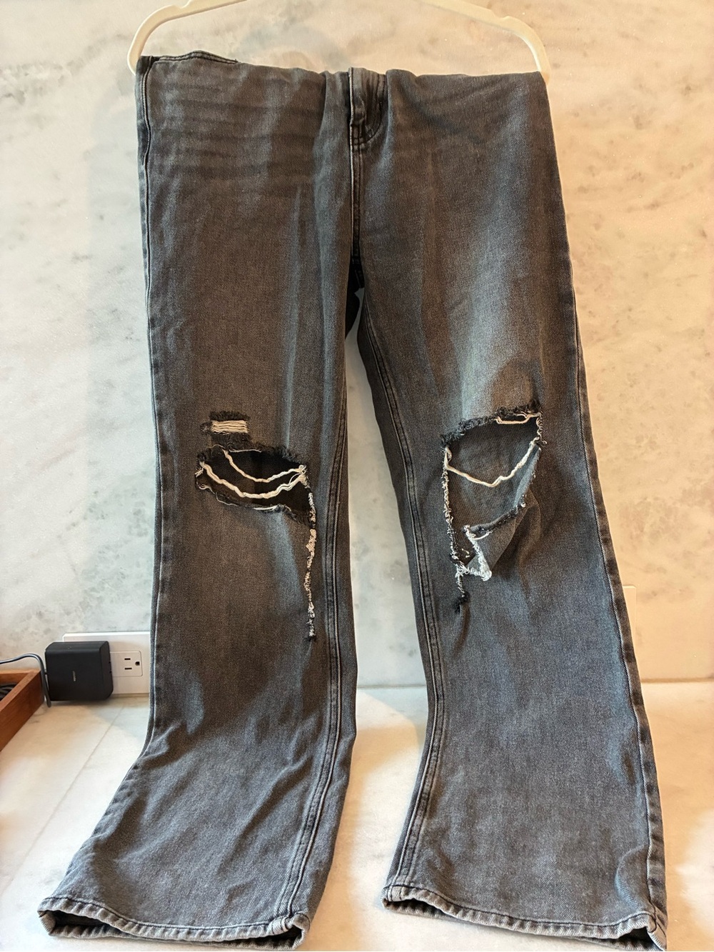 PacSun Women's Wide Leg Distressed Gray Jeans